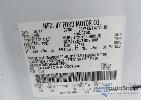 2014 Ford F-150 Xl from USA, damaged, VIN 1FTMF1CM8EKG07666